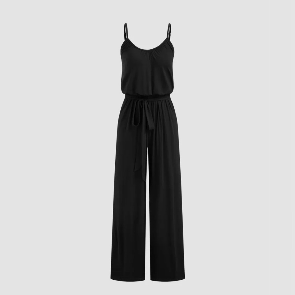 Cider V-Neck Solid Knotted Wide Leg Jumpsuit - image 1